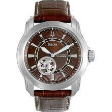 Men's Automatic Brown Dial Skeleton Display Brown Leather Strap