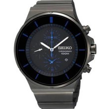 Men's Black Stainless Steel Case and Bracelet Black Dial Chronograph Blue Hour M