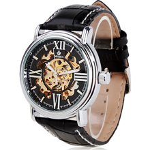 Men's Bold PU Leather Style Automatic Analog Wrist Watch (Black)