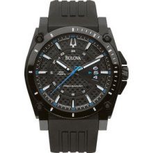 Mens Bulova Precisionist Champlain Watch Black Stainless Steel W/rubber (98b142)