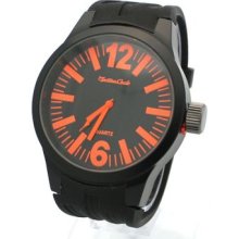 Mens Casual Silicone Watch Big Dial Round Designer's Fashion Black Orange