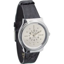 Mens Chrome Automatic Braille Watch with Leather Band