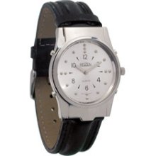 Mens Chrome Braille and Talking Watch Leather Band