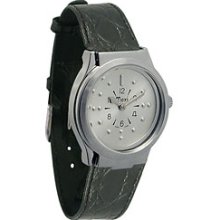 Mens Chrome Quartz Braille with Leather Band