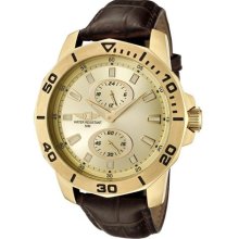 Men's Chronograph Gold Dial Brown Leather ...