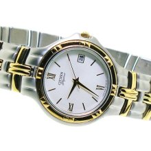 Mens Citizen Elegance Watch Gold & Silver Tn Stainless Steel With Date