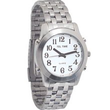 Mens Classic Tel Time Chrome Talking Watch with White Dial Chrome Brac