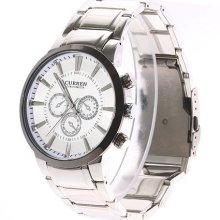 mens curren cwt 8001 stainless steel chrome watch w/white face dress