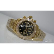 Mens Daytona 18k Gold Black Dial Diamond Bezel 40mm Automatic Luxury