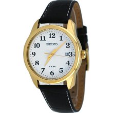 Men's Easy Reader Gold Tone Stainless Steel Case White Dial Leather Strap Date D