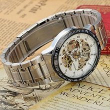 Mens Fashion Automatic Mechanical Skeleton Stainless Steel Sport Watch Usts