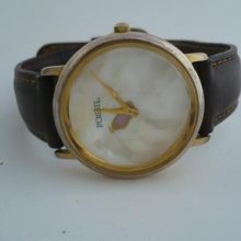 Mens Fossil Pc7344 Watch,g Ton & Mop Dial,multi Faceted Cut Glass,nw Battery,euc