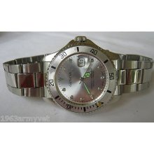 Mens Geneva Submariner Watch Silver Dial Steel Beze