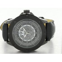 Mens Ice Mania Genuine Real Diamond Watch .12ct All Black Hiphop Iced Baller