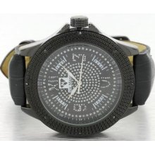 Mens Ice Mania Genuine Real Diamond Watch .12ct All Black Hiphop Iced Out Dial