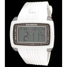 Mens K-swiss Digital Chronograph Watch White Pu Strap K+102 Dg 5atm