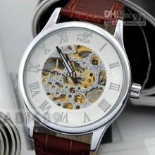 Men's Luxury Automatic Back Glass Brown Belt Watch Men Antique Watch