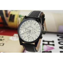 Mens Military Silver Dial Chronograph Jp Quartz Wrist Watch Black Real Leather