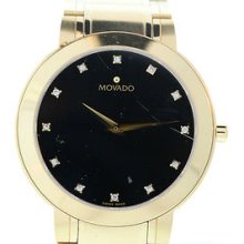 Men's Movado Stiri Gold-tone Watch With Black Dial And Diamond Markers