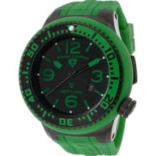 Men's Neptune Black Dial Black IP Case Green Silicone ...