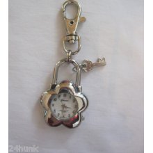 Men's Or Women's Flower And Lock Keychain Watch