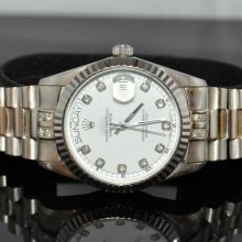 Mens Presidential Geneva Watch 14k Real White Gold Diamond Dial Italian Estate