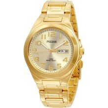 Men's Pulsar By Seiko Pxn152 Quartz Day/date Gold Dial Stainless Watch