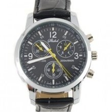 Men's Quartz Wrist Watch With Black Leather Band