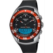 Men's Red Bezel Sailing-Touch T-Touch Black Analog Dial Rubber Strap