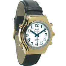 Mens Royal Tel Time Bi Color Talking Watch with White Dial Leather Ban