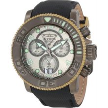 Men's Sea Hunter Pro Diver Chronograph Stainless Steel Case Leather Strap Silver