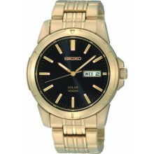 Men's Seiko Solar Sne100 Quartz Black Dial Stainless Steel Band Watch