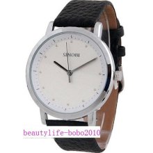 Mens Simple Fashion Leather Wrist Watch White