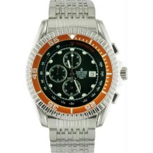 Men's Stainless Steel Ocean Master Diver Chronograph Black Dial Orange Bezel