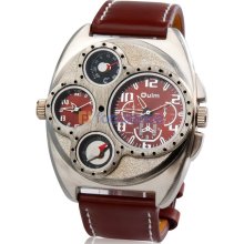 Men's Two-dial Quartz Analog Sports Watch with Thermometer & Compass (Brown)