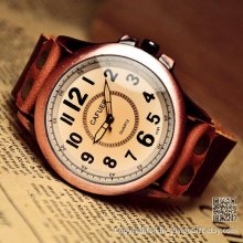 Men's Watch Leather Watch for Man Big Face Retro Design (VI0088)