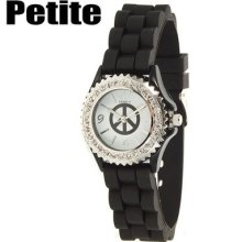 Mens Womens Small Geneva Silicone Peace Sign Watch With Crystals Designer Bling