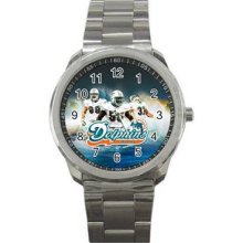 Miami Dolphins Unisex Silver-Tone Sports Metal Watch 09