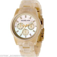 Michael Kors Ladies Mk5039 Beige Horn Mopearl Crystals Watch