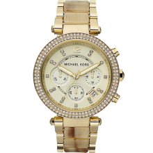 Michael Kors 'Parker' Chronograph Watch, 39mm Gold/ Horn