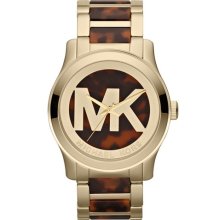 Michael Kors 'Runway' Logo Dial Bracelet Watch, 45mm Tortoise/ Gold