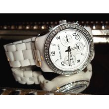 Michael Kors White Ceramic Chrono Watch Luxe Designer Ceramic Watch Mk5188