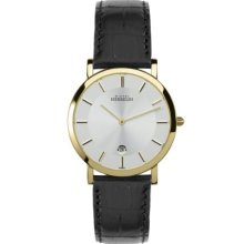 Michel Herbelin Men's Quartz Watch With White Dial Analogue Display And Black Leather Strap 413/P11