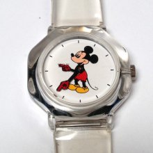 Mickey Mouse Unisex Wrist Watch Bradley Quartz Clear See-through Rubber Band