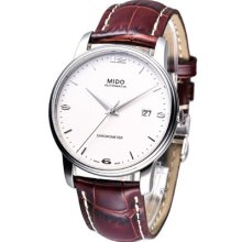 Mido Baroncelli Automatic Cosc Leather Strap Watch White M0104081601110