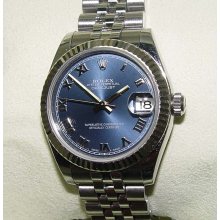 Midsize Rolex Datejust 31mm Blue Roman Dial 178274 Box Wcoa