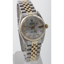 Midsize Rolex Datejust 6824 Mop Fluted Bezel Two Tone Jubilee