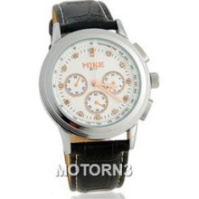 MIKE Round Dial Analog Watch with PU Leather Strap (Black)