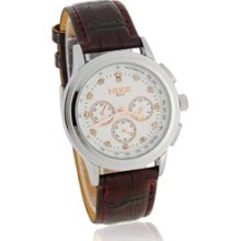 MIKE Round Dial Analog Watch with PU Leather Strap (Brown)