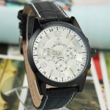 Military Design Oversize White Face Mens Fashion Quartz Hq Watches Leather